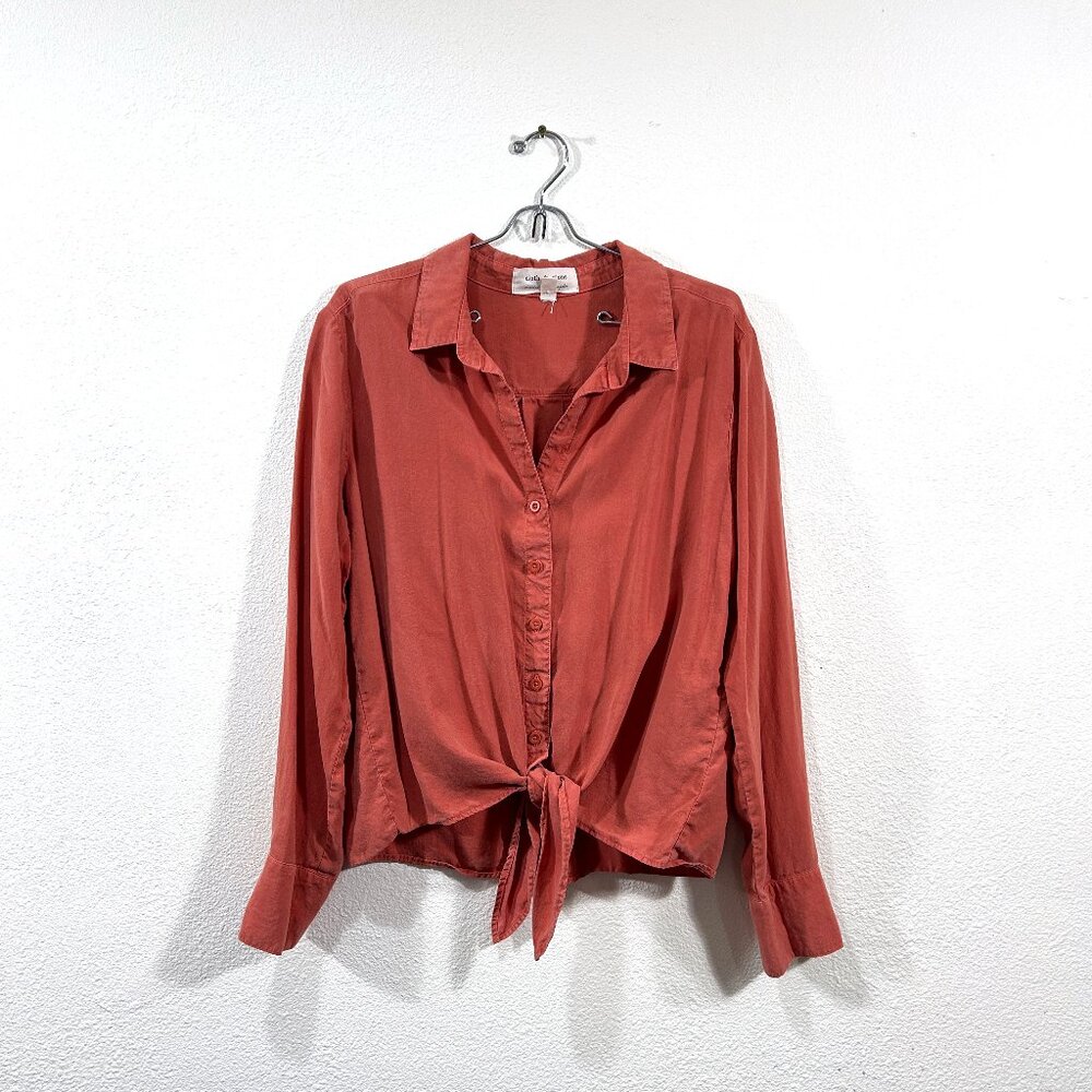 Cloth & Stone Anthropologie Long Sleeve Coral Button Up Waist Tie blouse size L